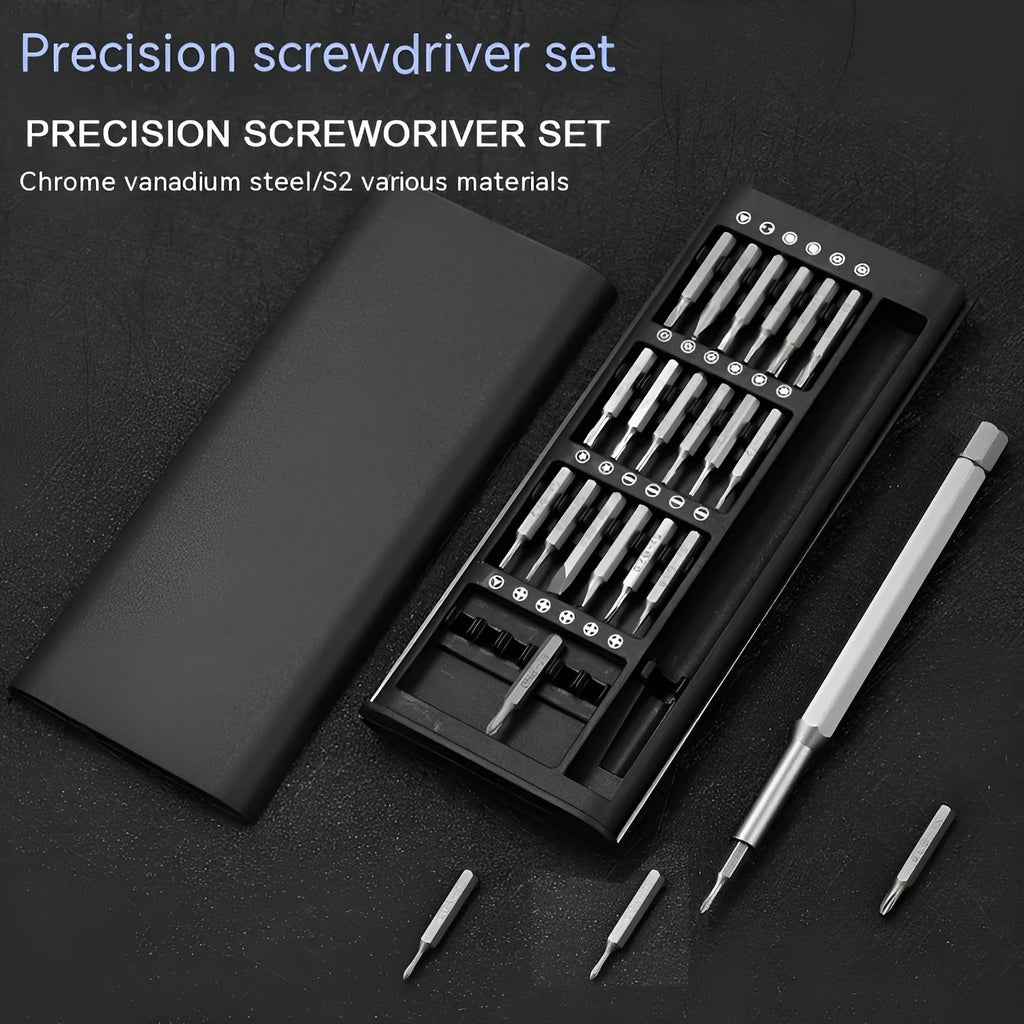 24 in one magnetic precision screwdriver repair tool set with aluminium handle and 4mm bits.