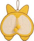 Yellow Corgi butt design sisal cat scratching board with anti-slip base measuring 37cm by 40cm