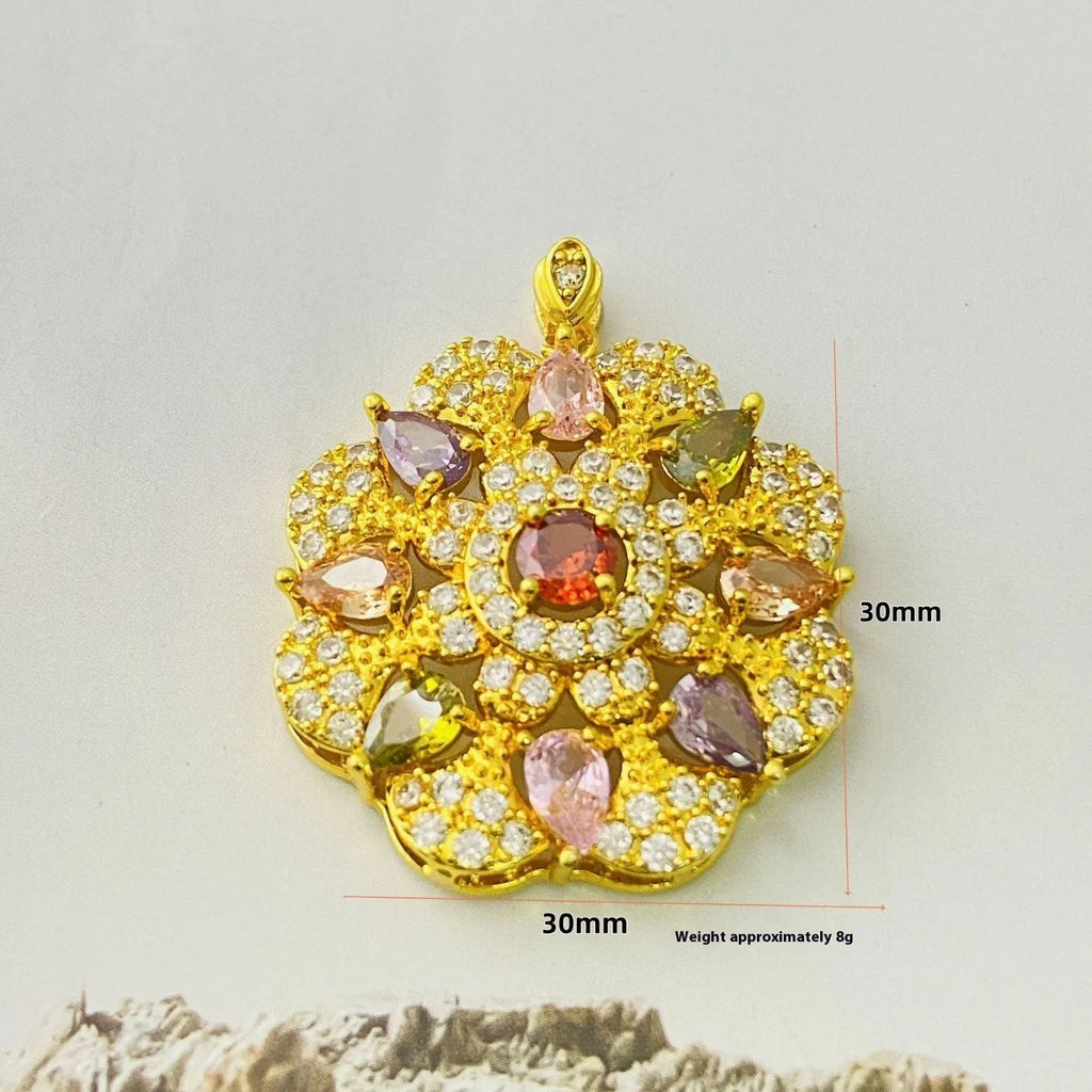 Women's colourful zircon flower pendant necklace in gold, champagne gold and platinum colour finishes