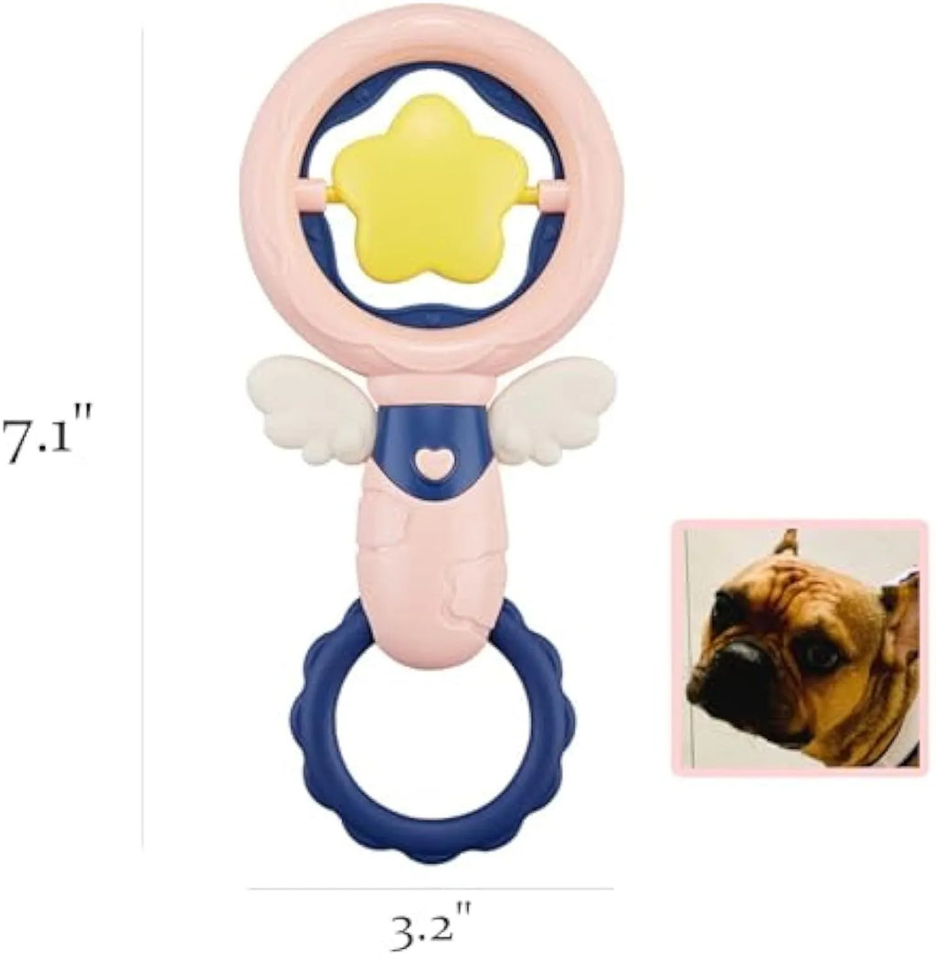 Set of four interactive dog toys with dental cleaning shapes and safety rings for large breed dogs