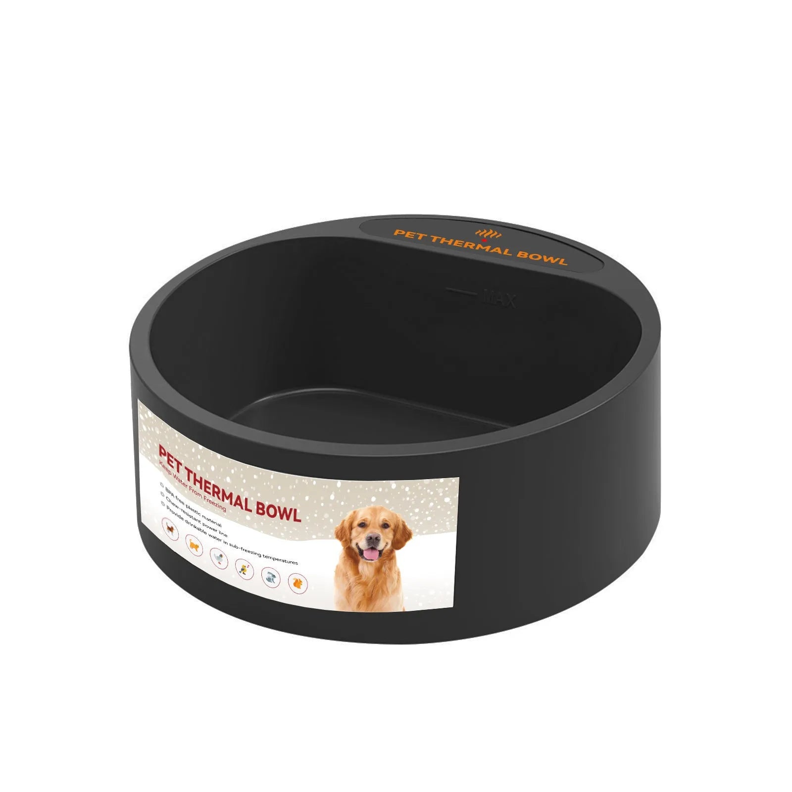 Black pet heating bowl with constant temperature control and 2.2 litre capacity