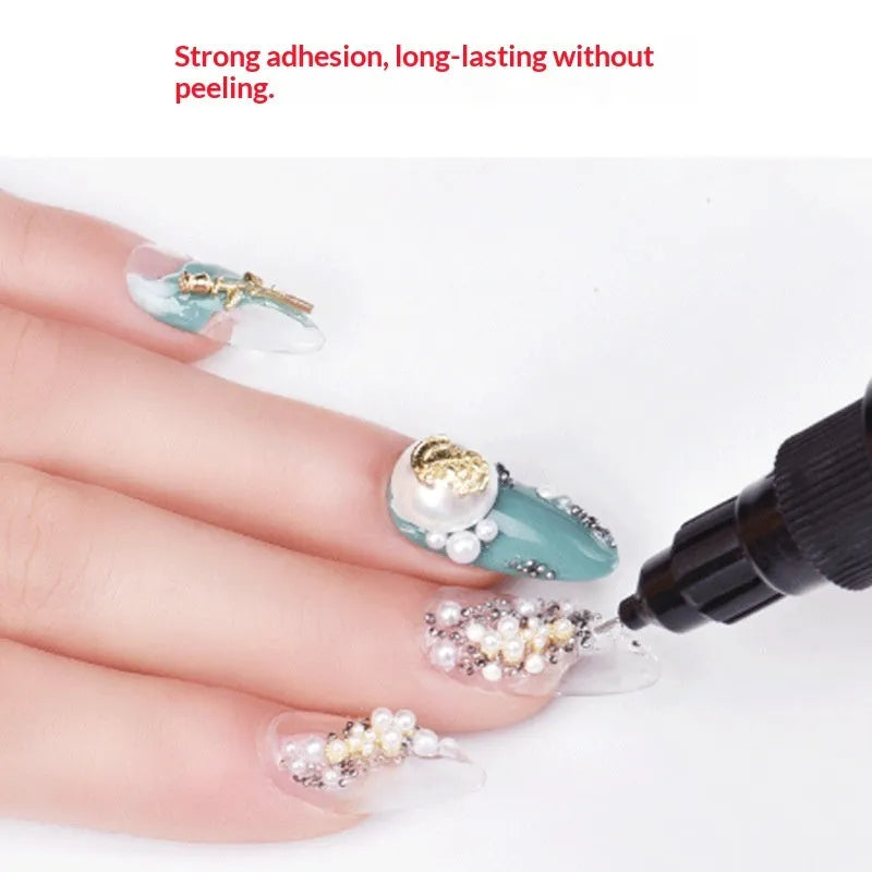 Black nail art no-wash gem glue dotting pen set with three long handle iron tube brushes