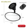 Black 360-degree rotation car rearview mirror with ABS glass, universal fit with sucker mount option