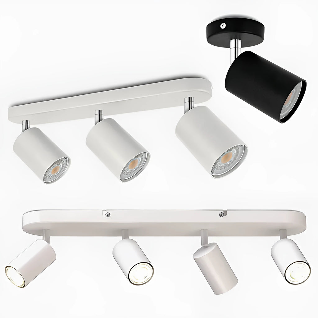 Ceiling anti-glare lamp with aluminium shell in white finish, three-head configuration, modern style
