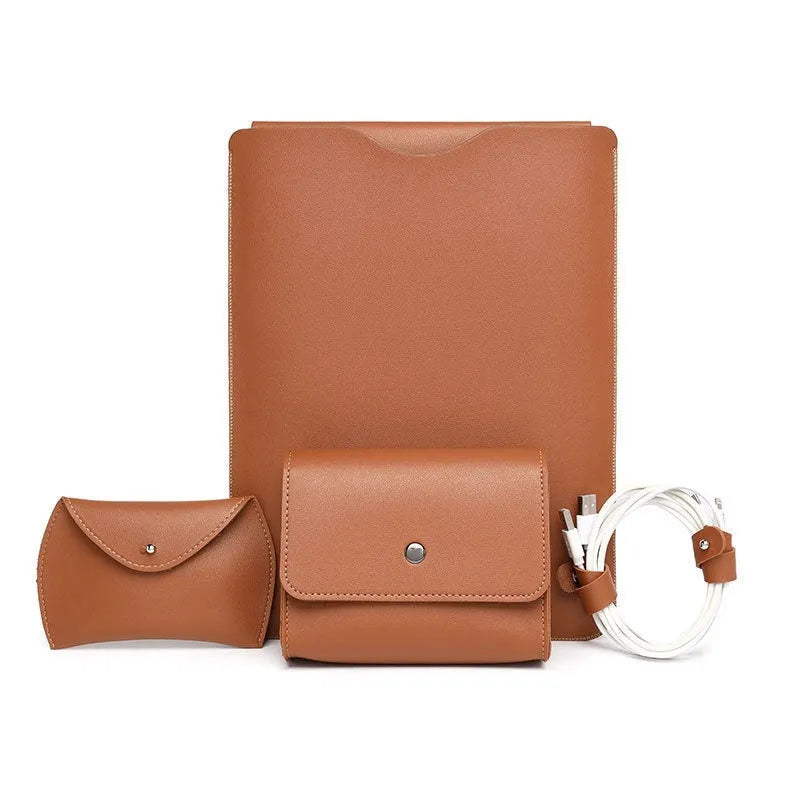 Four-piece Lock Edge imitation leather protective cover set for laptop edges in apricot colour