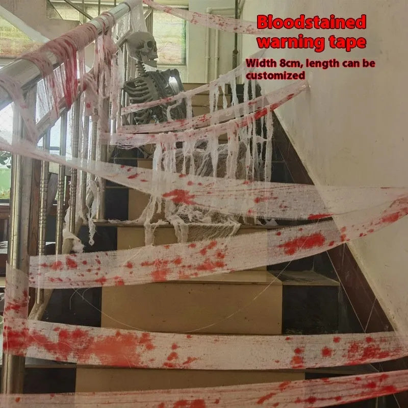 Halloween horror bandage with bloody cloth strip style on 8cm wide polyester fabric