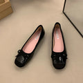 Women's retro Mary Jane ballet flats in apricot colour with square toe and bow detail.