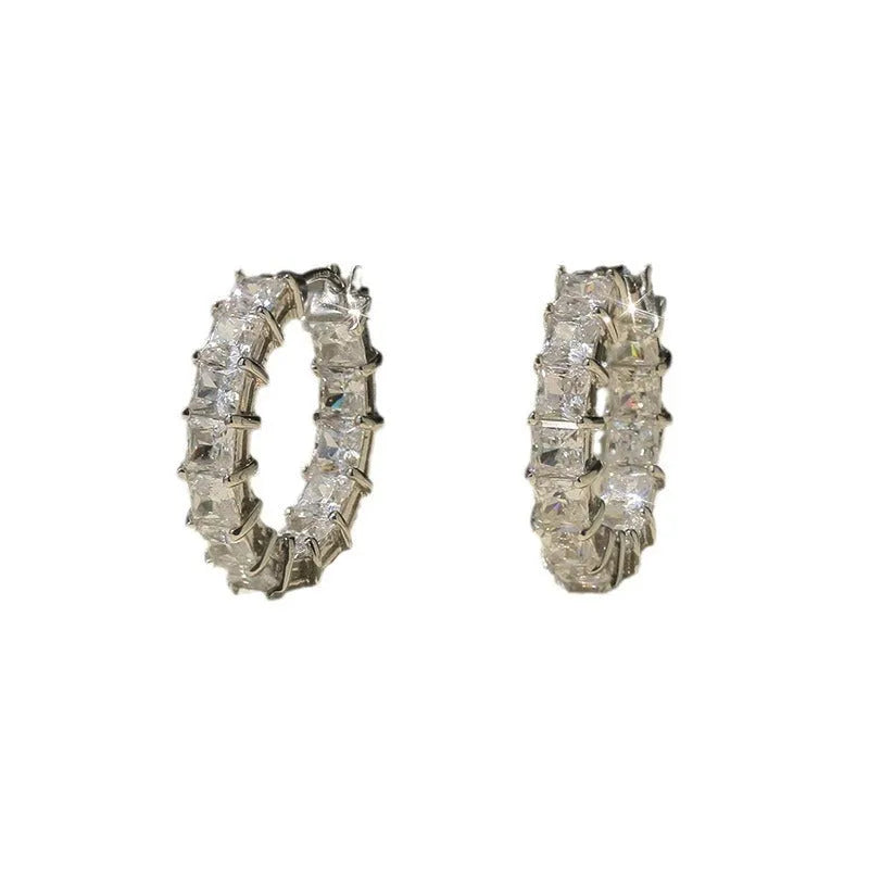 Women's copper micro inlaid square zircon earrings in white gold, yellow gold, and pink