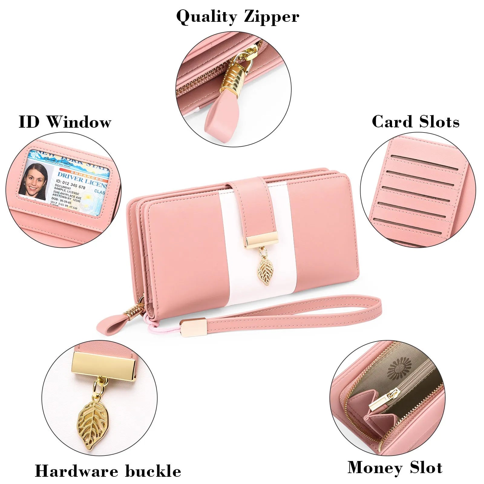 Black PU leather anti-theft clutch bag with a lock clasp and an integrated fold wallet inside.