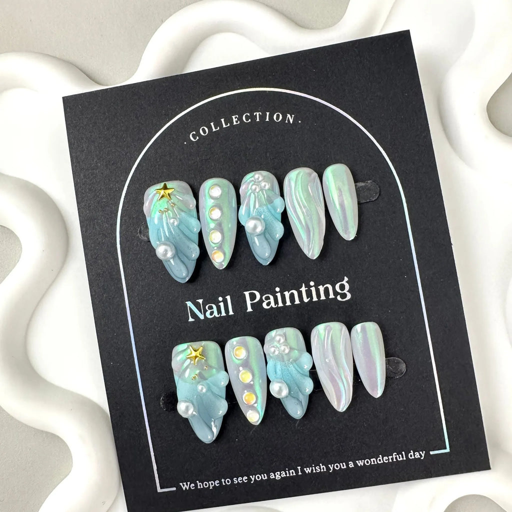 HAILANG blue plastic Shell Nail Stickers showing nail tips with shell design