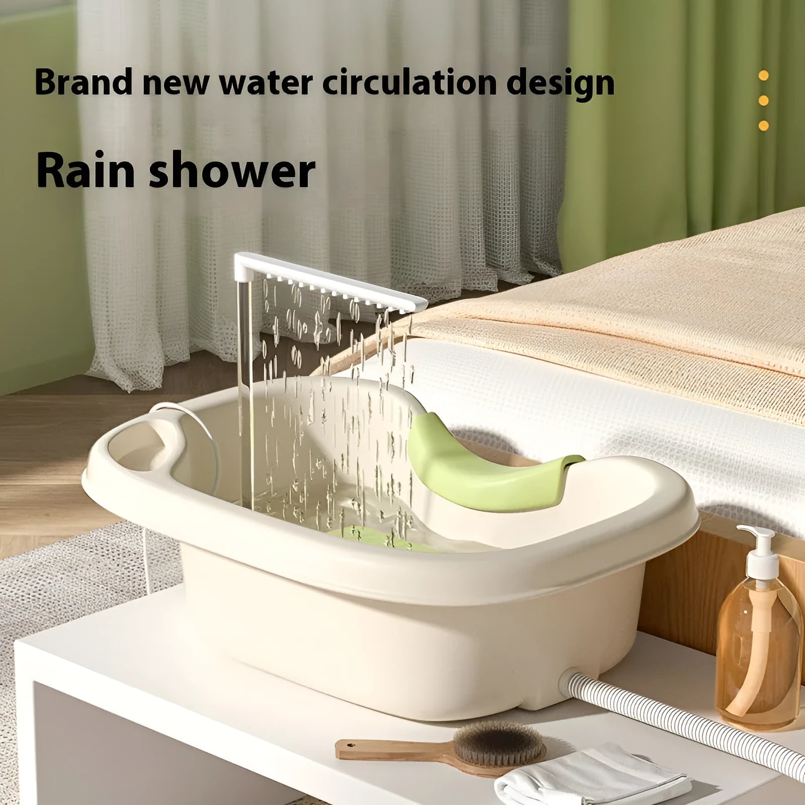 Bed shampoo basin with circulating water pump, drain pipe, neck pillow and massage brush for lying-down hair washing