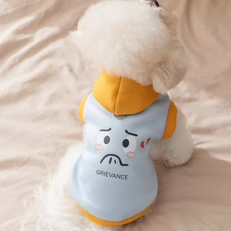 Blue Korean dog hoodie with cartoon little bear design for small medium pets
