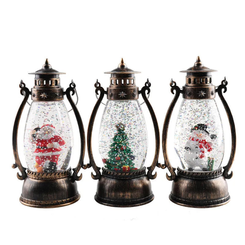 Portable oil lamp crystal ball desktop decoration with snowman design and paper-style finish.