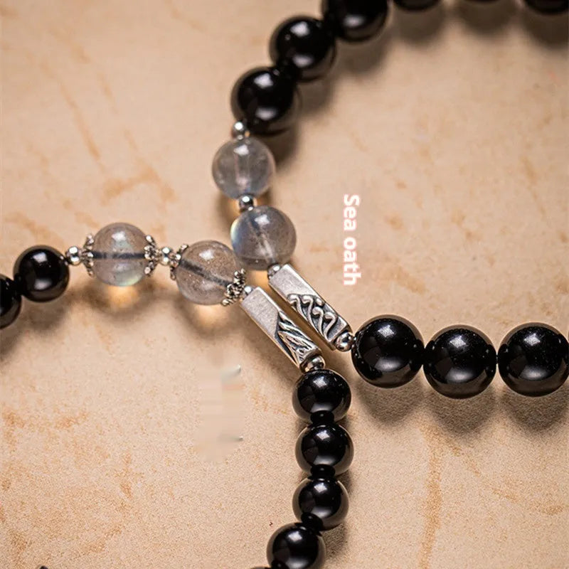 Obsidian Buddha beads couple bracelet DIY kit showing 8mm and 10mm beads for women's and men's bracelets