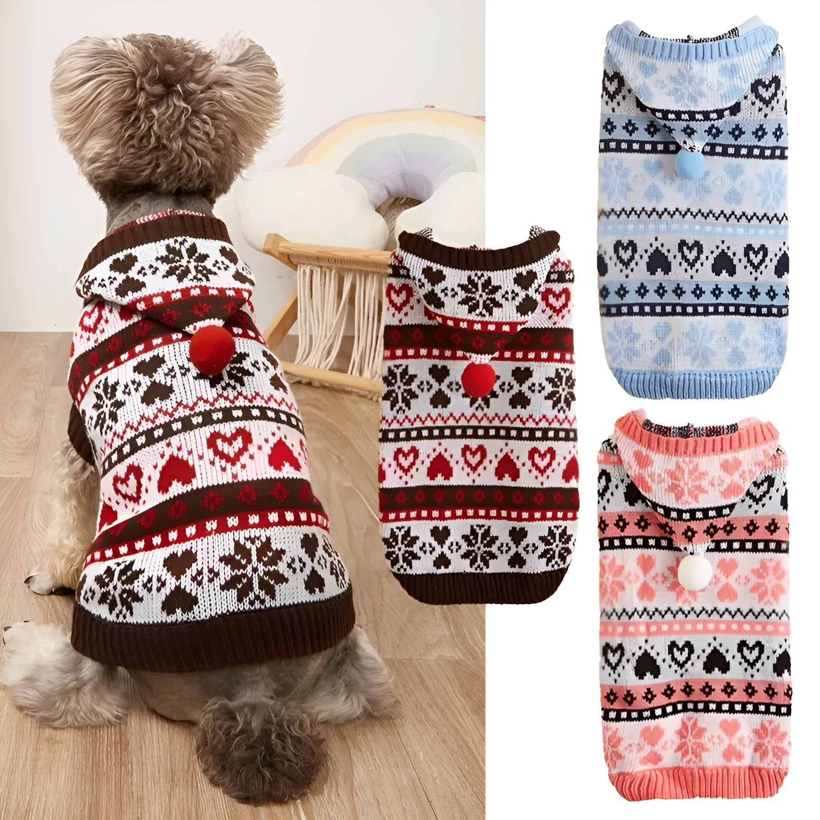 Striped camouflage dog sweater with snowflake pattern in acrylic knit for small dogs