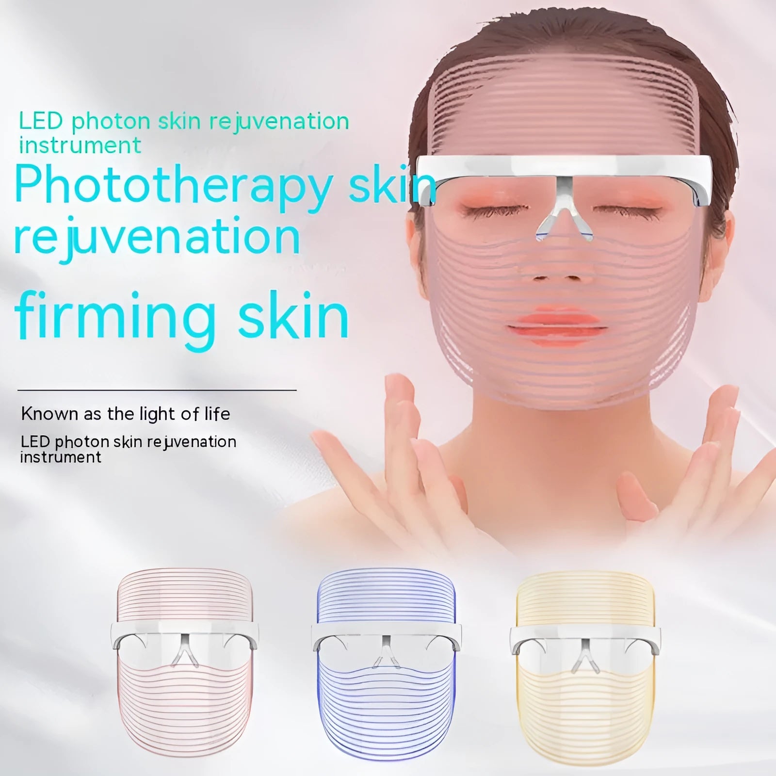 LED three-colour transparent beauty mask for home acne removing and skin whitening, packed size 18.5 x 20.5 x 14 cm