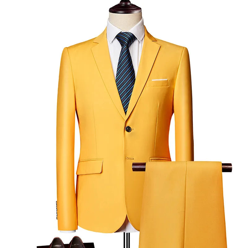 Men's Business Casual Suit Two-Piece Set in Polyester with Loose Fit Available in Multiple Colours and Sizes M-5XL for Spring and Autumn Wear