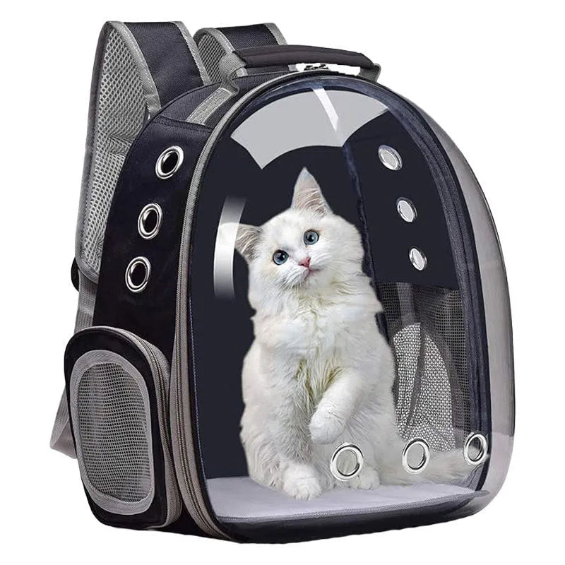 Portable transparent cat backpack in solid grey colour, Oxford material, 20L capacity for pet travel