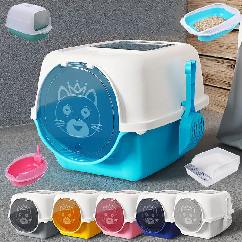Oversized PP cat litter box in upgrade gray with splash-proof sides and included shovel