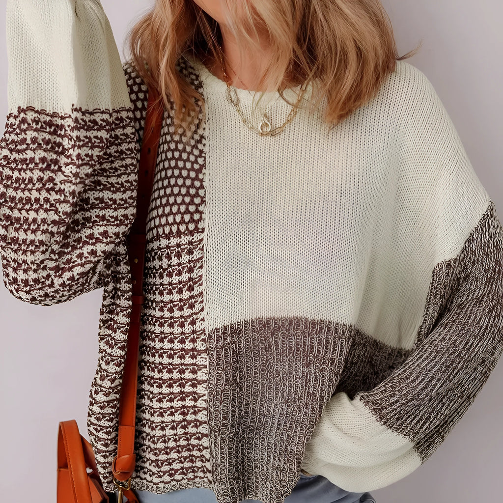 Dark khaki colour block loose sweater with drop shoulders and a back tie detail