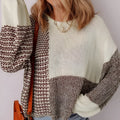 Dark khaki colour block loose sweater with drop shoulders and a back tie detail