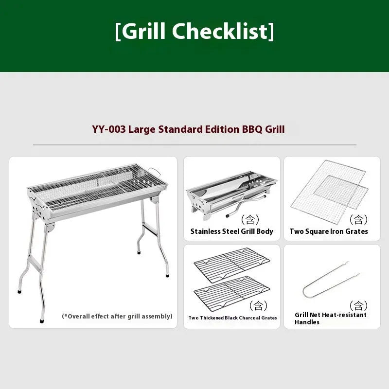 Large stainless steel outdoor barbecue oven with flip design and charcoal grill grates