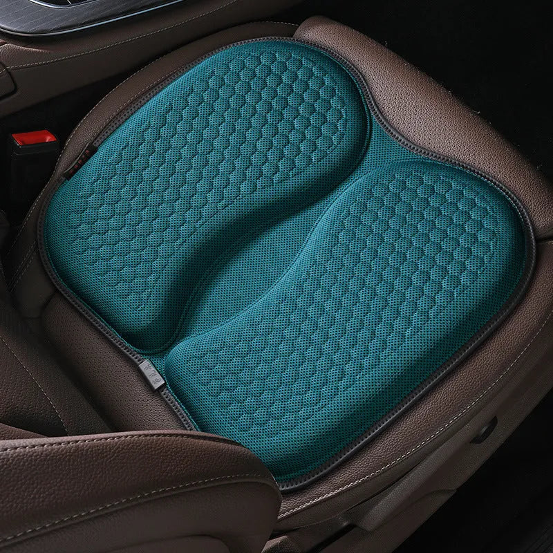Honeycomb gel car seat cushion, 40x35x2cm, breathable cold pad, shown in six colours including black and brown.