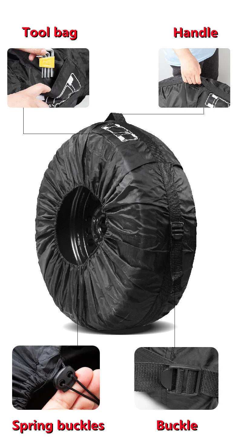 Oxford Cloth 210D car tyre protective cover set of 4 in black belt style, S size 66cm diameter