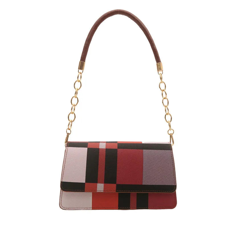 One-shoulder portable underarm small square bag in soft PU with colour contrast patchwork, available in multiple colours