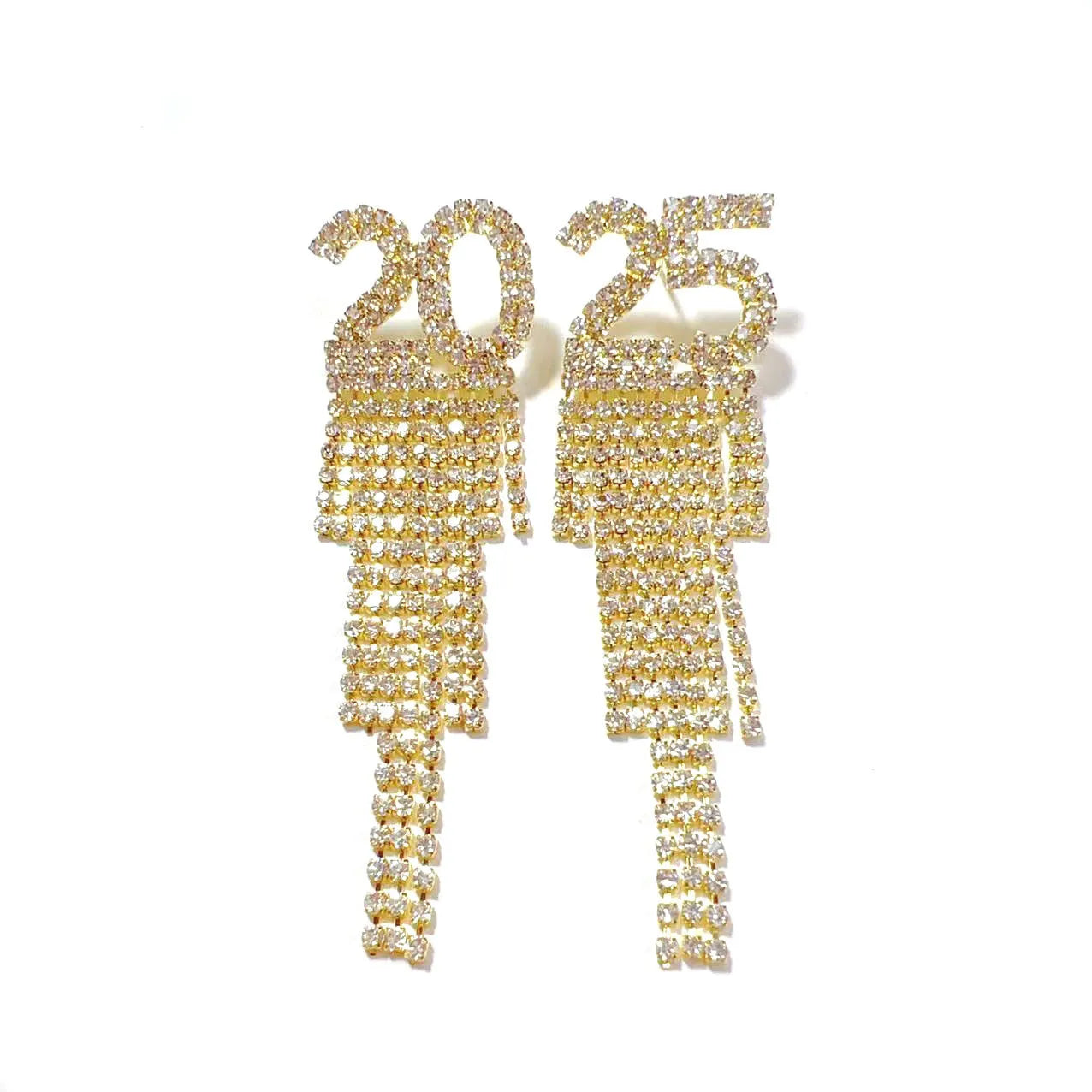 Digital rhinestone letter earrings in copper pendant style for women, available in gold, white K, and black