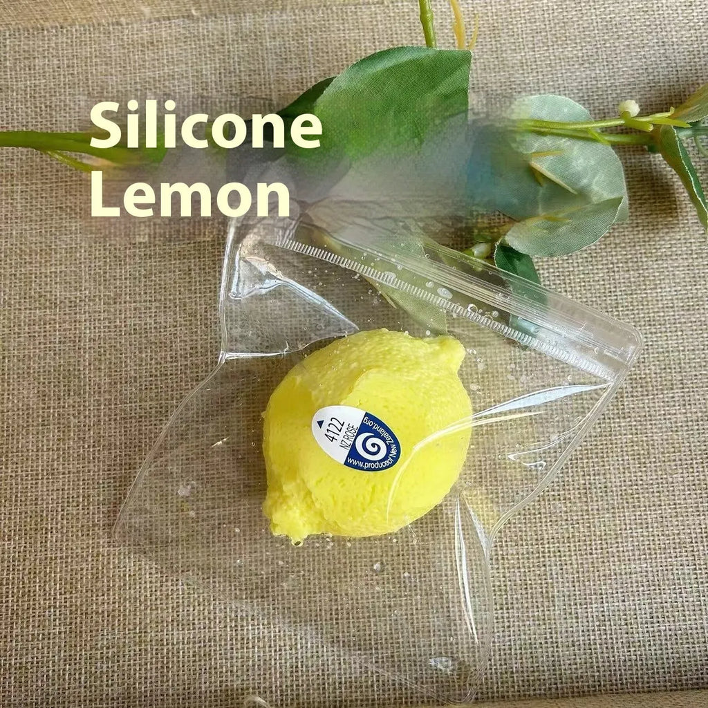 Silicone lemon squeezing toy in silicone lemon colour for pressure reduction and grasp training