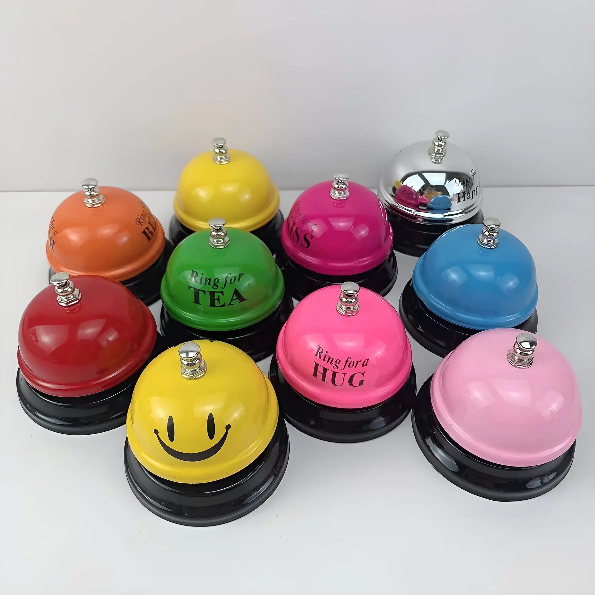 Iron game alarm bell available in twelve colours including Red Me, Rose Kiss, and Green Tea