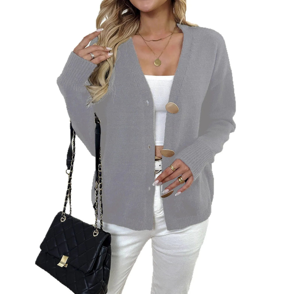 Women's deer plush sweater coat with princess sleeves in black or grey street hipster style