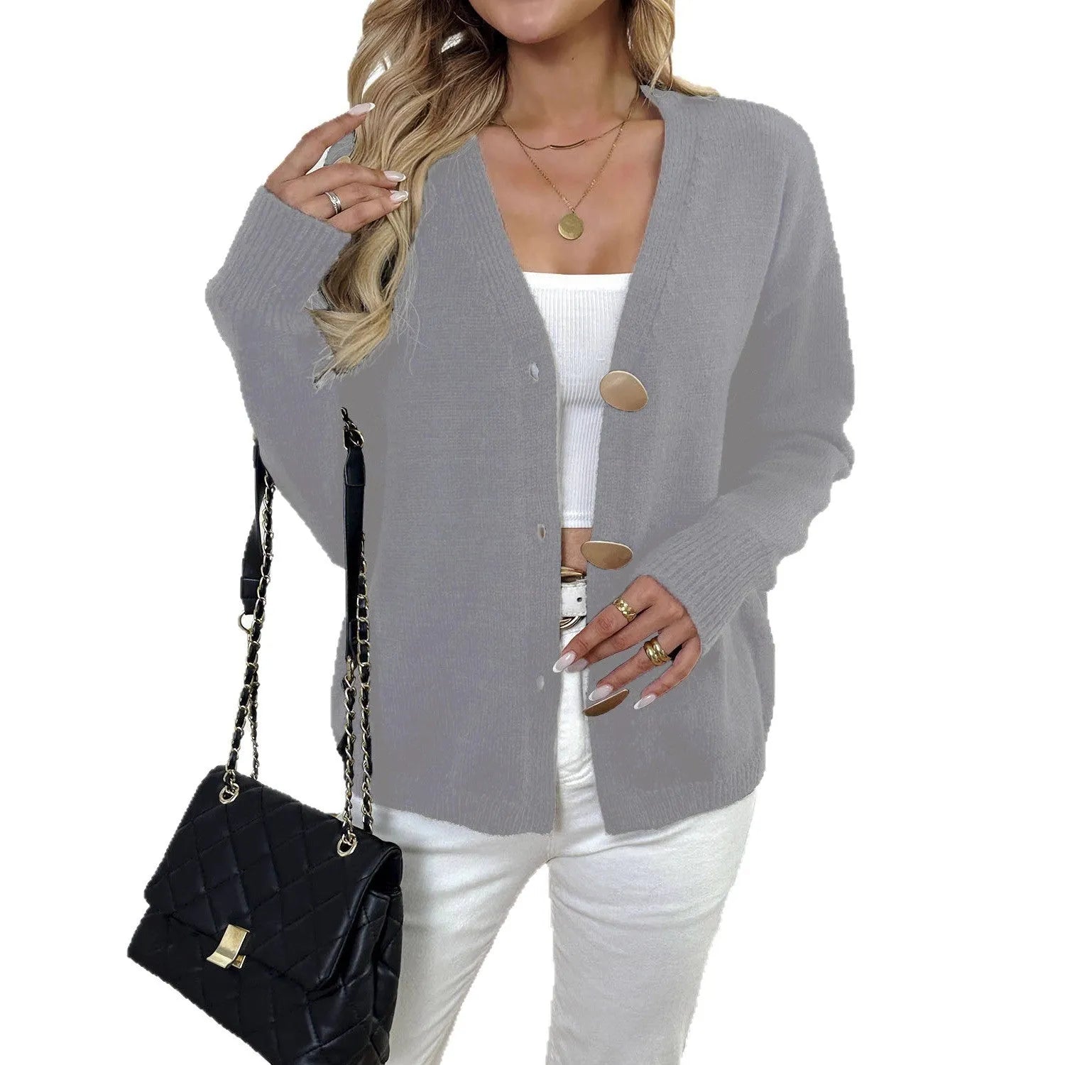 Women's deer plush sweater coat with princess sleeves in black or grey street hipster style