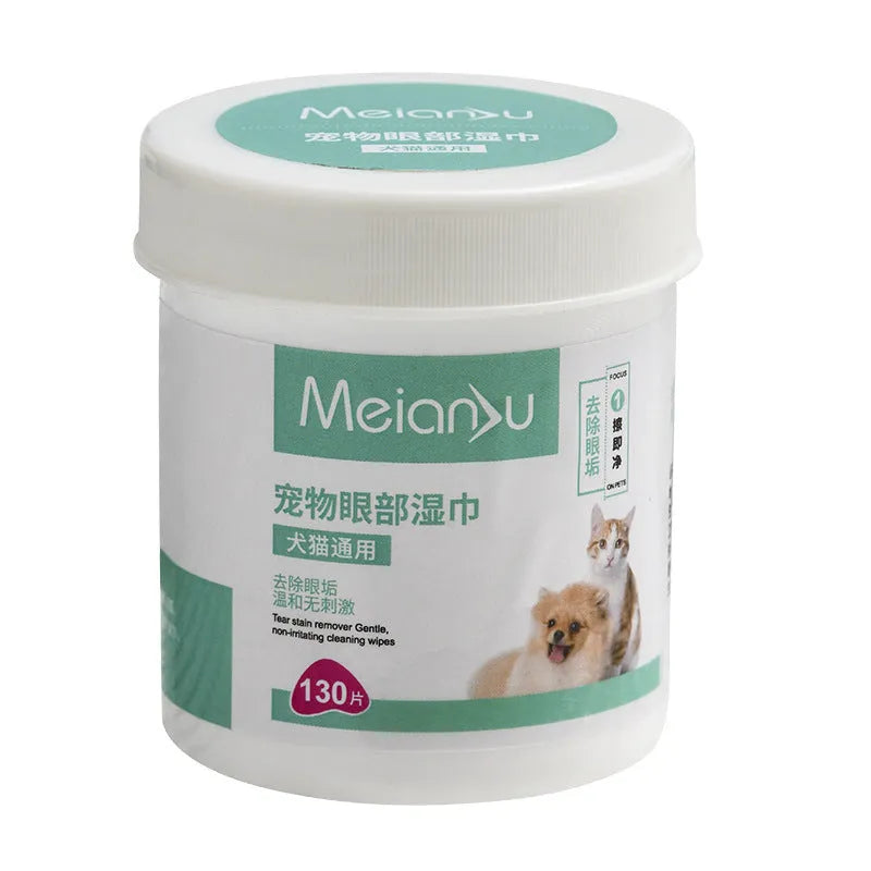 Box of pet ear and eye cleaning wipes, non-woven fabric, 130 or 150 pieces, for dogs and cats