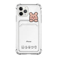 Transparent cartoon phone case with card holder pocket for iPhone models