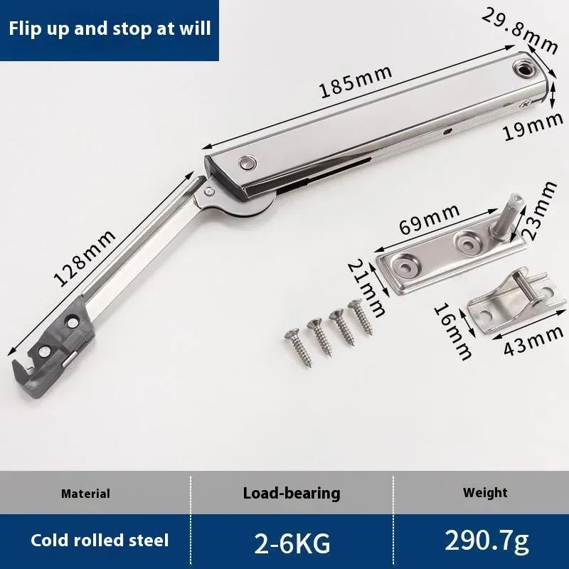 Cold rolled steel support rod with spring mechanism for tatami cabinet flap-up doors