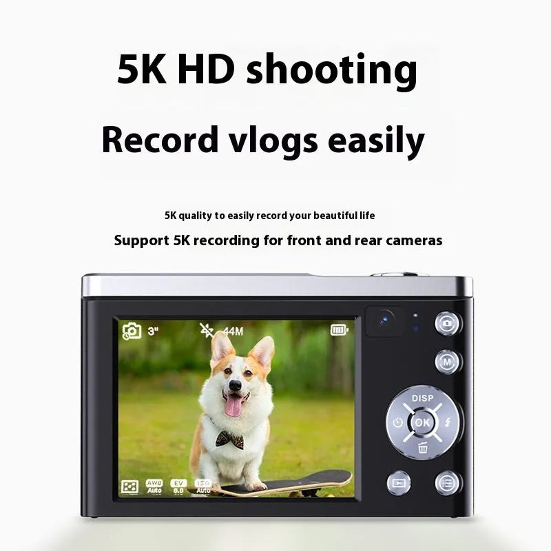 5K HD digital camera with optical zoom in black ABS body side view
