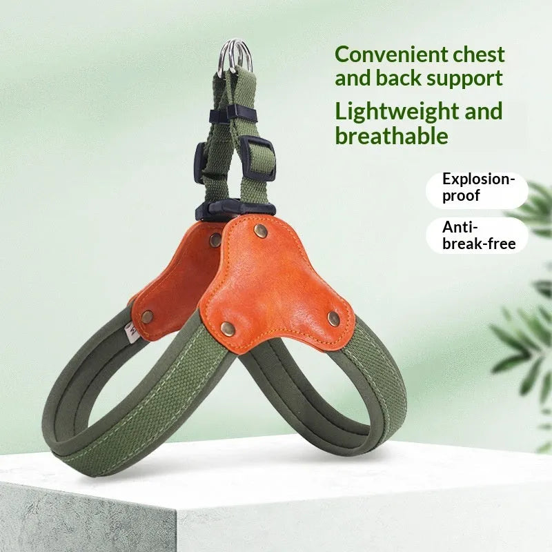 Portable Y-shaped dog leash harness in military green colour for anti-escape walking and training