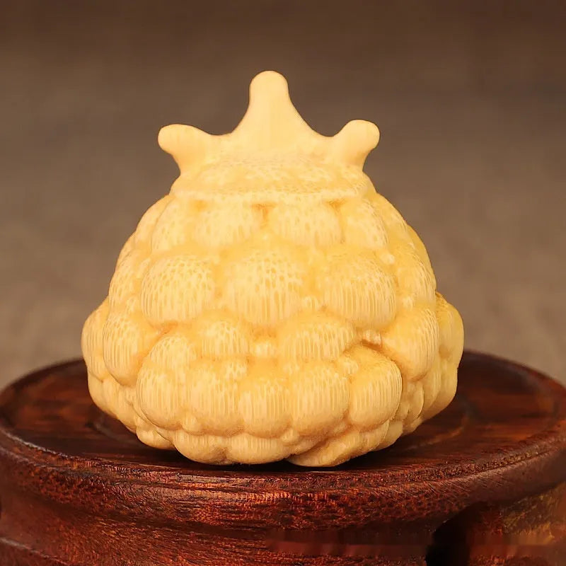 Solid bamboo carving of a Crown Princess toad ornament in cute style, 5.0 cm size.