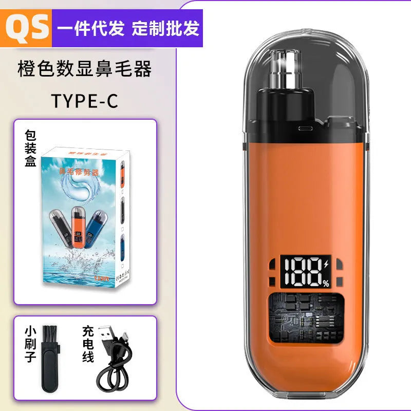 Rechargeable nose hair trimmer with digital display and removable cutter head