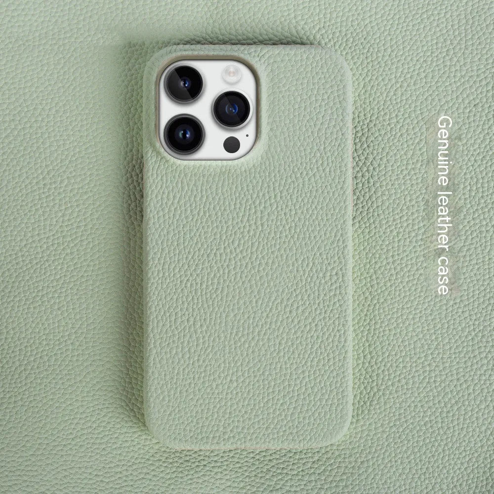 Genuine leather handmade drop-resistant phone case for iPhone in green colour