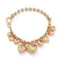 Gold carved heart pendant necklace on adjustable metal chain for women