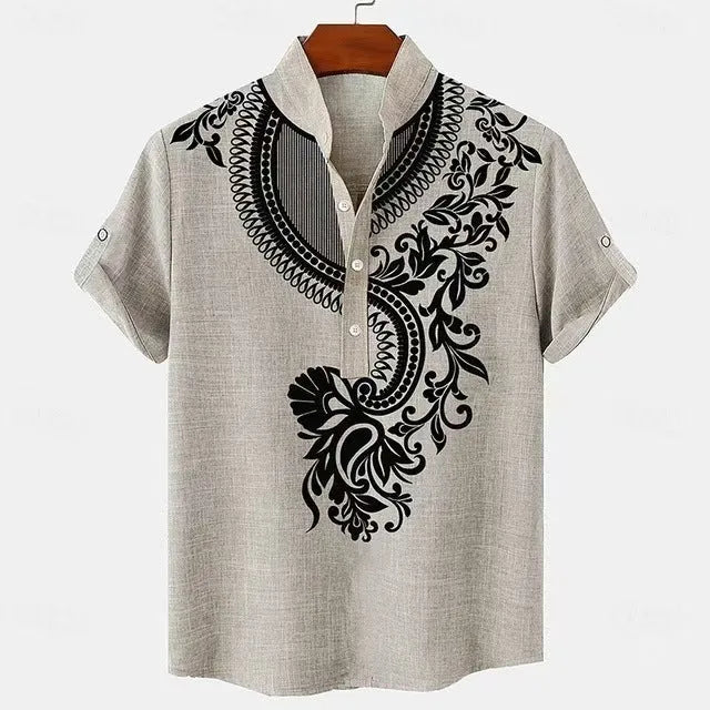 Men's striped casual button shirt in loose fit with polyester fabric