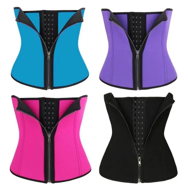 Neoprene body shaping belly band in black for waist training and yoga, with adjustable fit