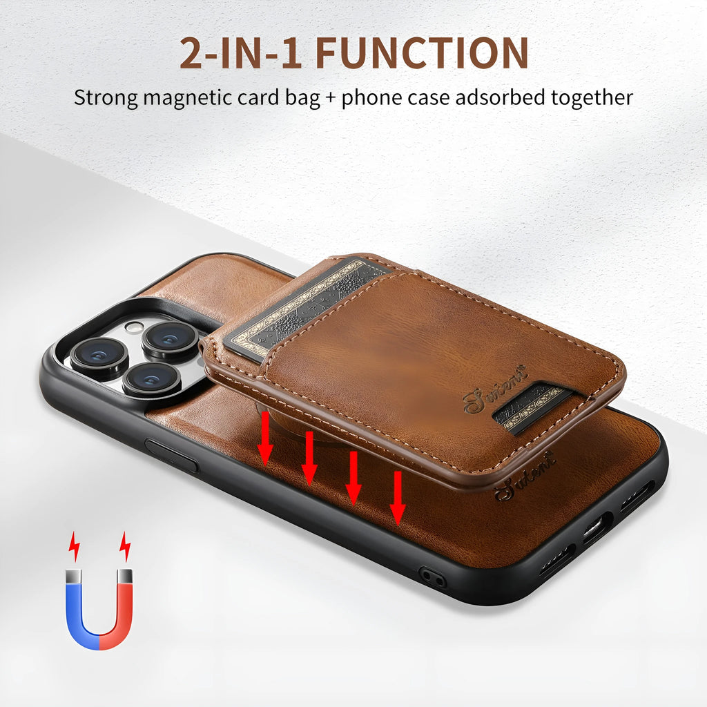 Magnetic card holder two-in-one phone case for iPhone with built-in bracket and card slot, black