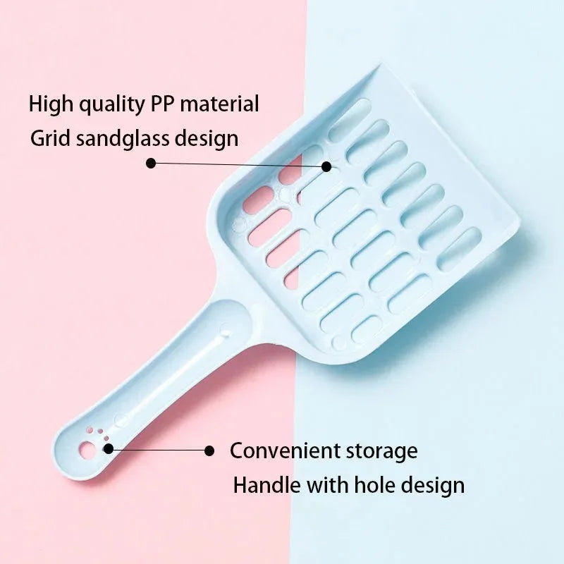 Plastic cat litter scoop in blue green or pink measuring 20cm long for cleaning pet toilet sand