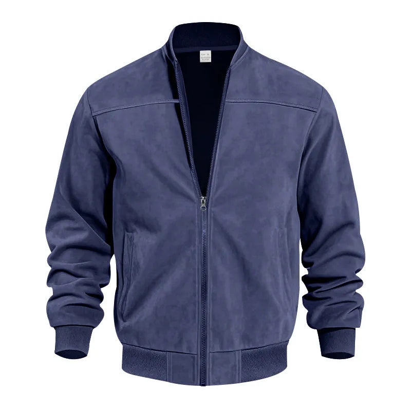 Men's plus size suede casual jacket in regular fit with front zip and cotton lining.