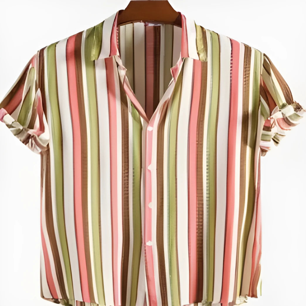 Men's digital printed short sleeved polyester shirt for summer in various sizes