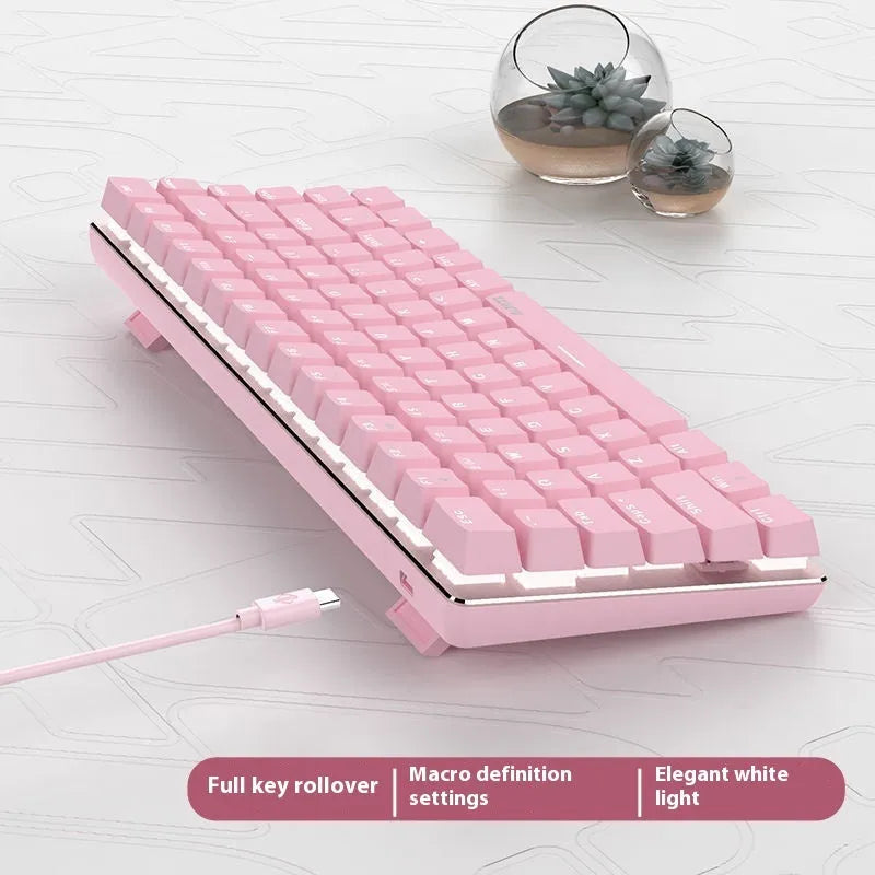 Pink 82-key mechanical gaming keyboard with white backlight and metal housing